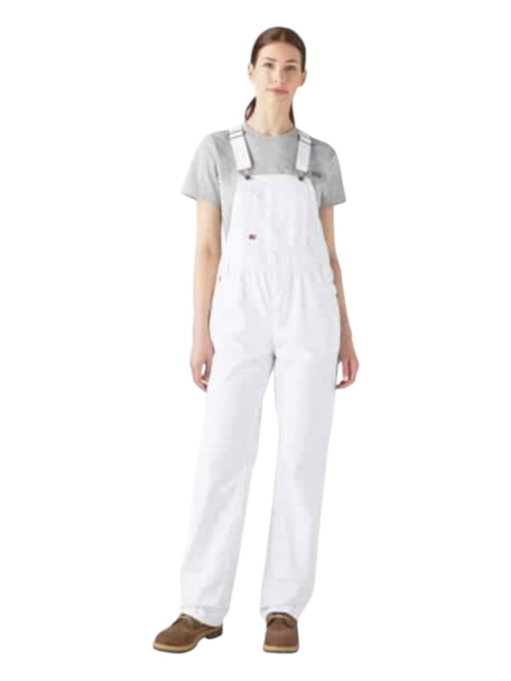 Dickies Relaxed Fit White Denim Carpenter Overalls Raw Frayed Hem Ankles Size XS